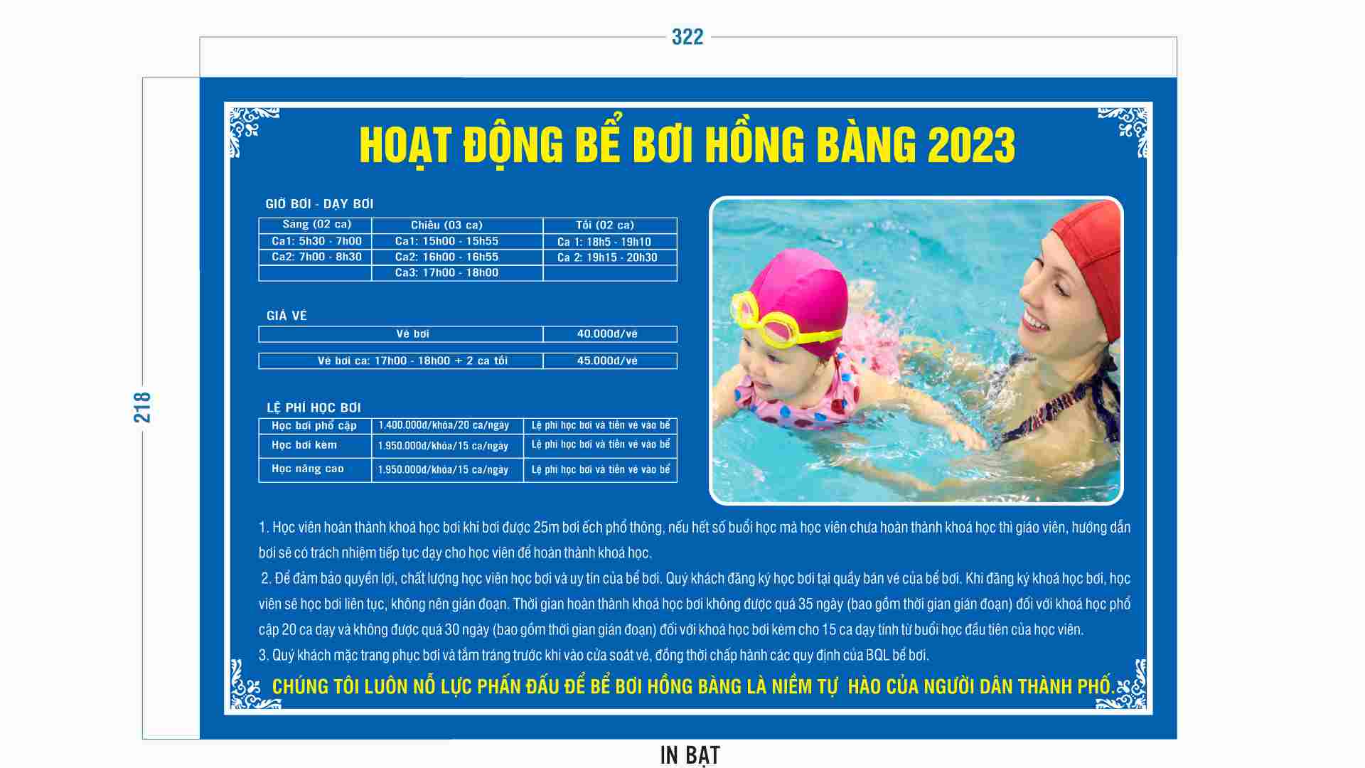 Giá vé bể bơi Hồng Bàng